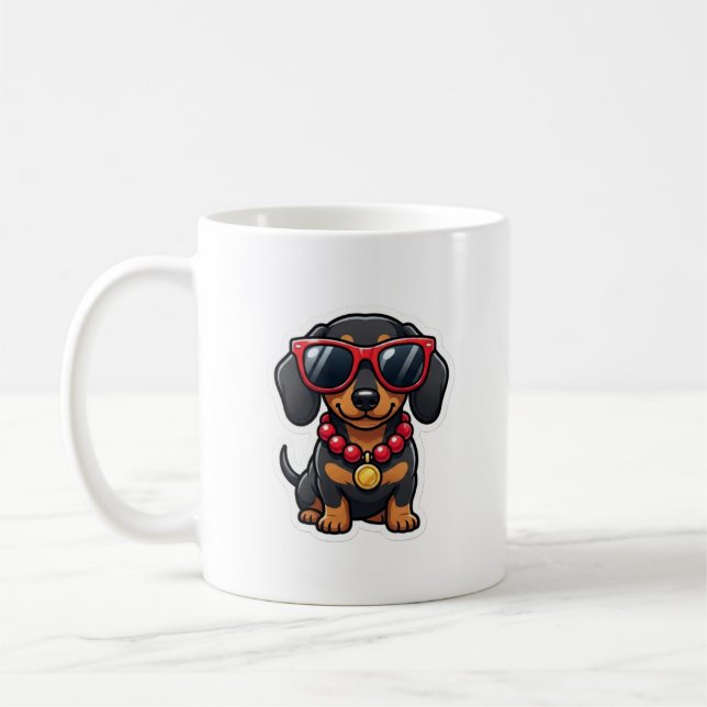Tasse Chien Teckel Cool avec Lunettes de Soleil et (Gauche)