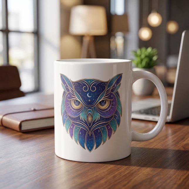 Tasse Chouette Céleste Ligne d'Art Luxe (Créateur téléchargé)