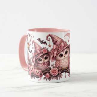 Tasse Chouettes Halloween Roses Chapeaux de Sorciè