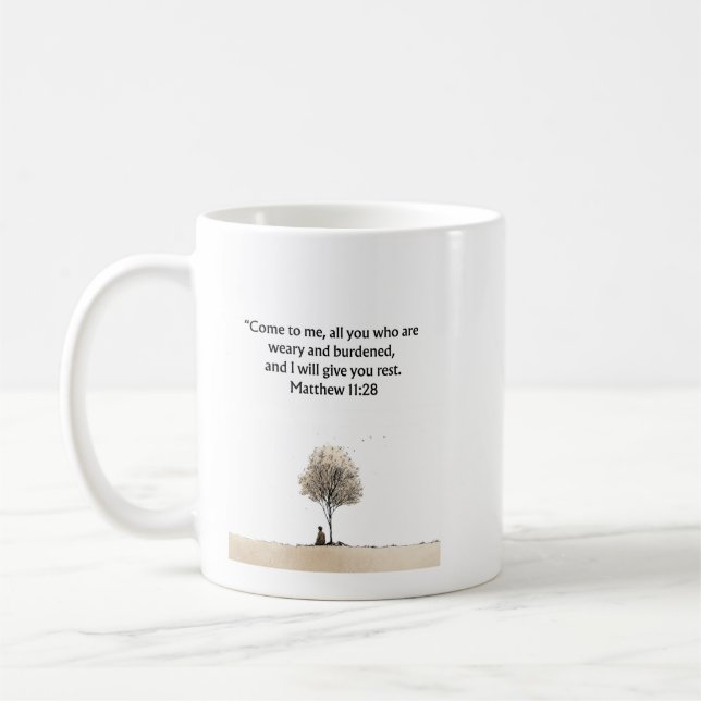 Tasse chrétienne Matthieu 11:28 | Cadeau d'encoura (Gauche)