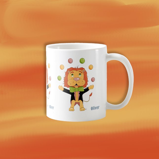 Tasse Cirque Jongleur Lion Enfant avec Nom (Fun personalized mug for (12oz) kids with a juggler lion .)
