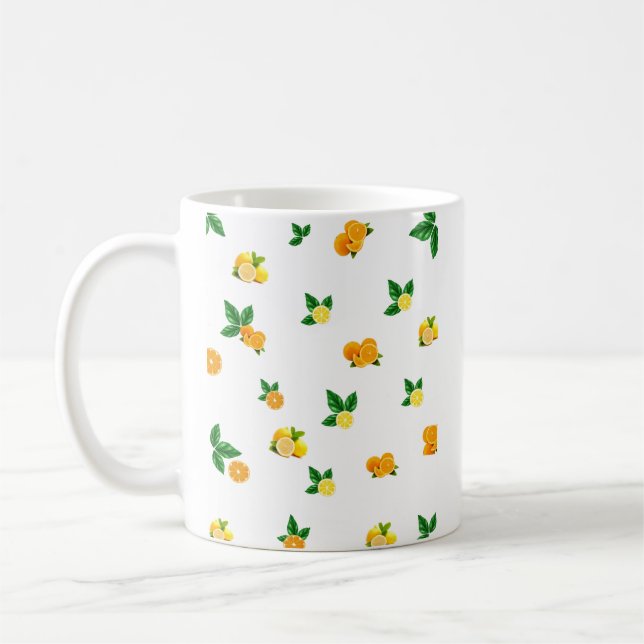 Tasse Citron Orange Feuilles Fraîches Botanique (Gauche)