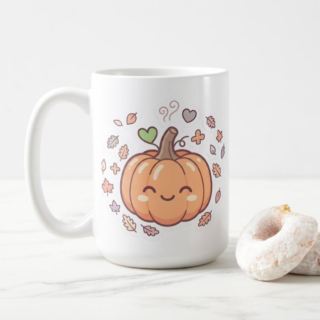 Tasse Citrouille Souriant Pastel Kawaii (Avec donut)