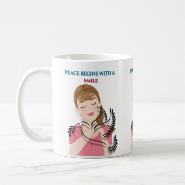 Tasse Classique, 11 oz Tasse La Paix Commence avec (Gauche)