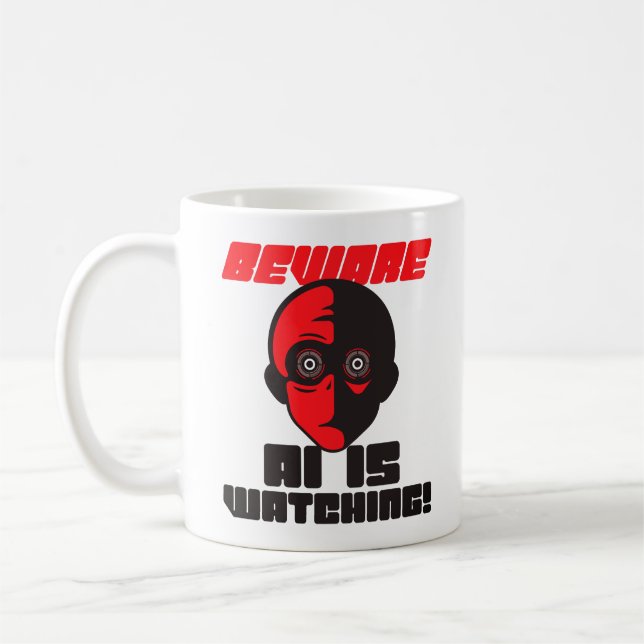 Tasse Classique Attention l'IA Observe Drôle de Ro (Gauche)