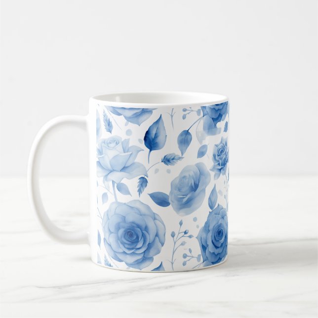 Tasse classique aux roses à l'aquarelle bleue élég (Gauche)