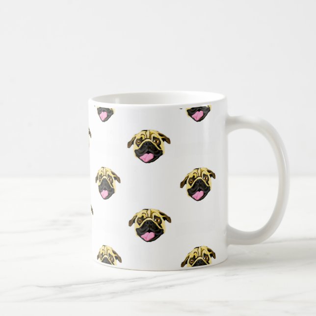 Tasse classique blanche 325 ml avec visage de Pug  (Droite)