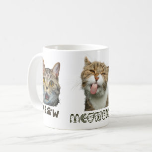 Tasse classique blanche aux visages de chat Meow d