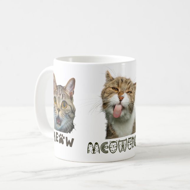 Tasse classique blanche aux visages de chat Meow d (Devant gauche)
