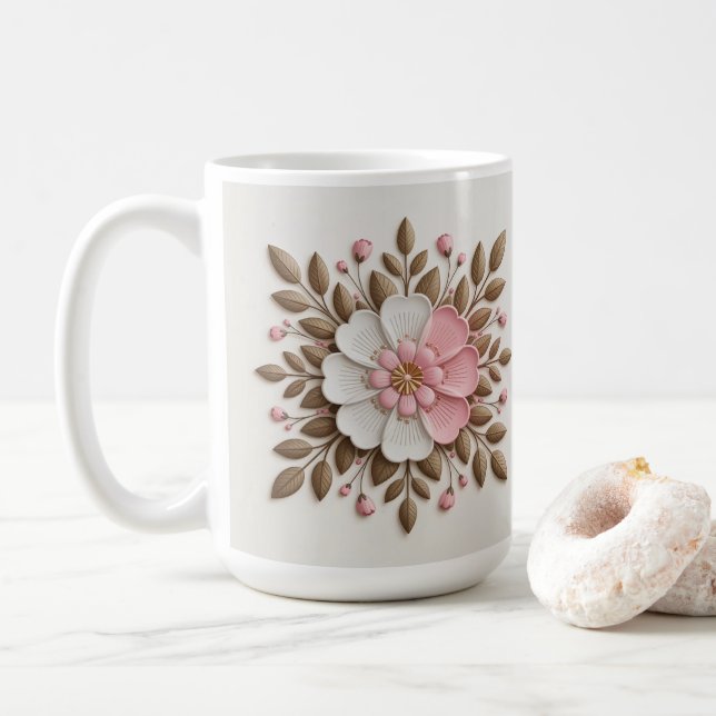 Tasse classique blanche en or blanc rose (Avec donut)