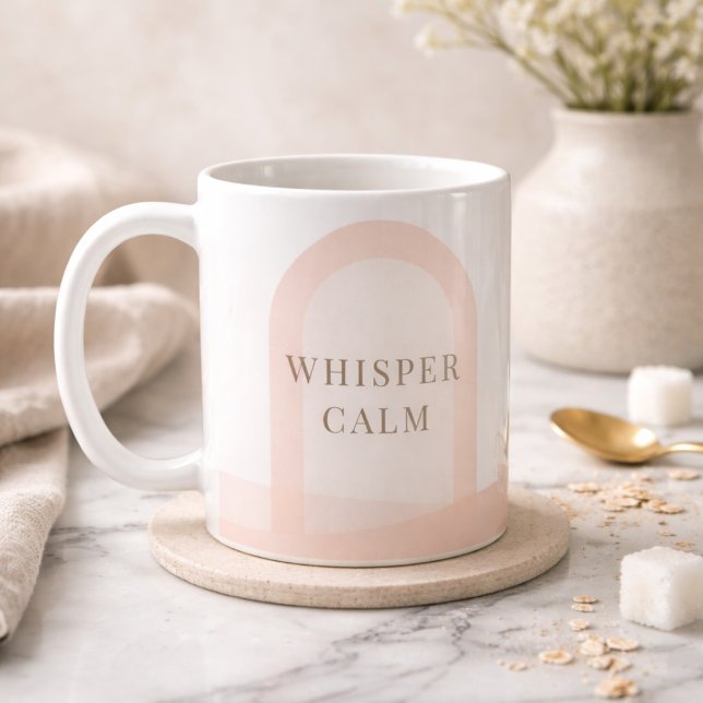 Tasse classique Blush Arch Whisper, 11 oz (Blush arch detail with taupe serif text, designed for calm morning sips and neutral spaces.)