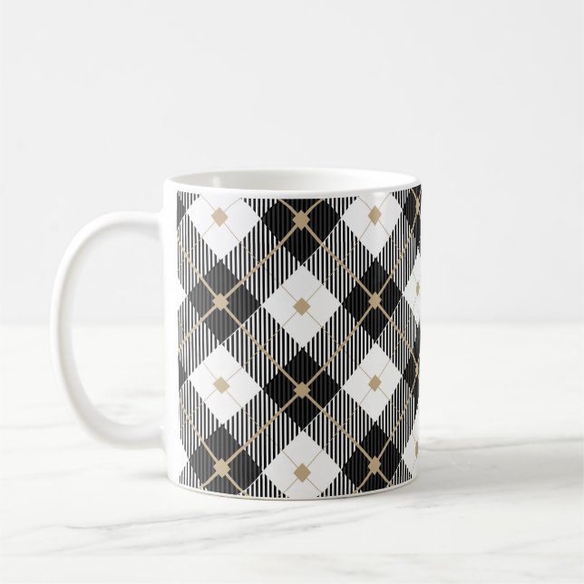 Tasse classique carreaux buffle noir blanc et or (Gauche)