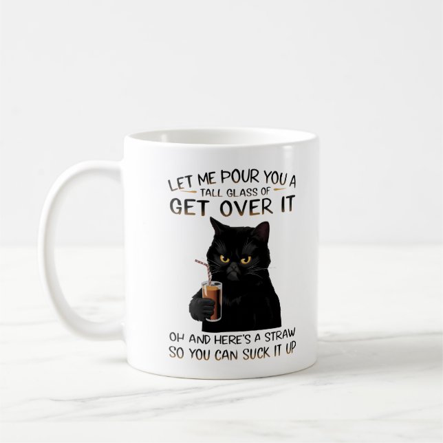 Tasse classique de design d'attitude de chat noir  (Gauche)