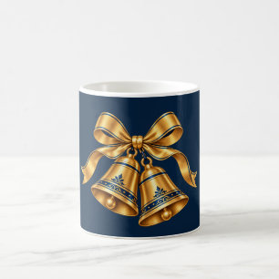 Tasse classique de Noël bleu minuit et or Bells