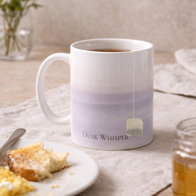 Tasse classique Dusk Whisper Fade, 11 oz (A soft dusk fade centers the design with refined serif Dusk Whisper text)