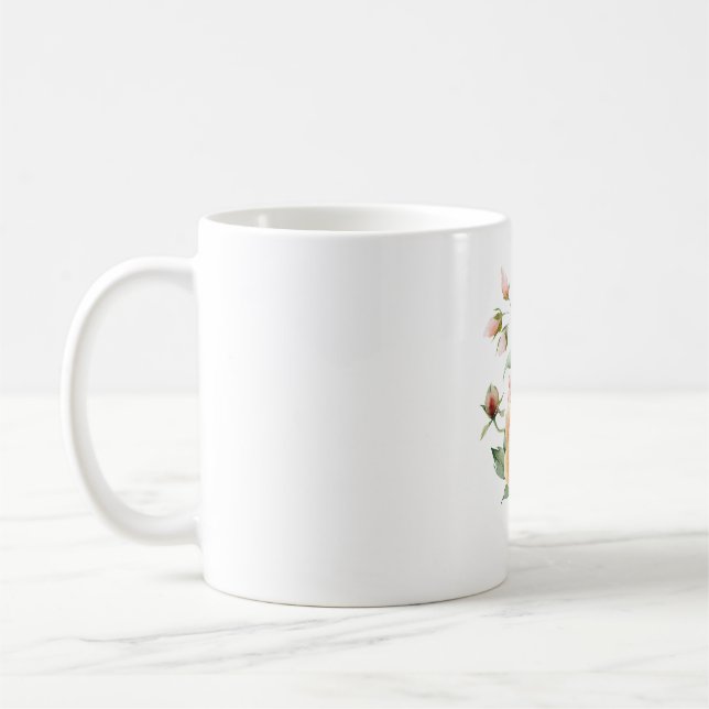 Tasse classique florale rose pêche aquarelle (Gauche)