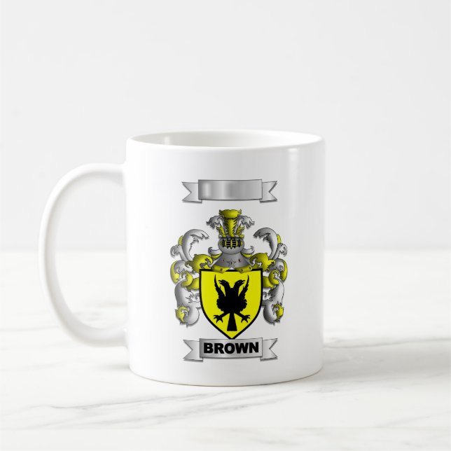 Tasse Classique Marron Nom de Famille et Blason (Gauche)
