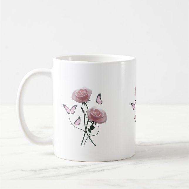 Tasse Classique Papillon Rose Minimaliste (Gauche)