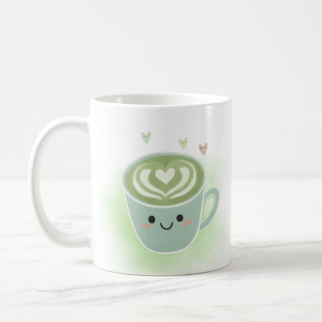 Tasse Cœur de Latte Matcha Sourire (Gauche)