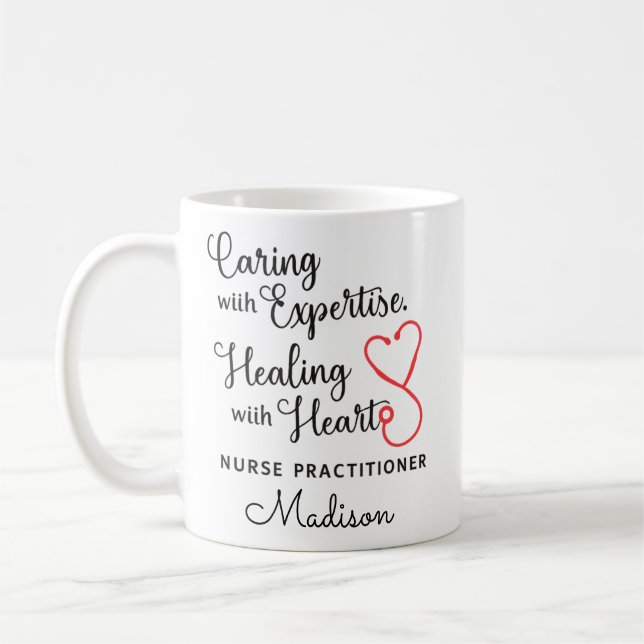 Tasse cœur de praticienne infirmière, appréciation (Gauche)
