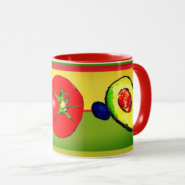 Tasse colorée avec avocat oignon et tomate (Devant droit)