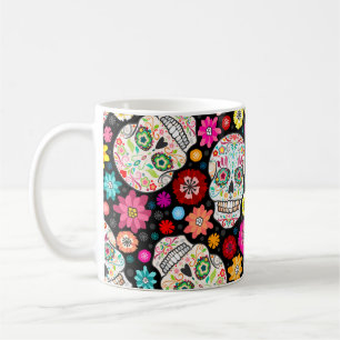 Tasse colorée de noir de fiesta de crâne et de