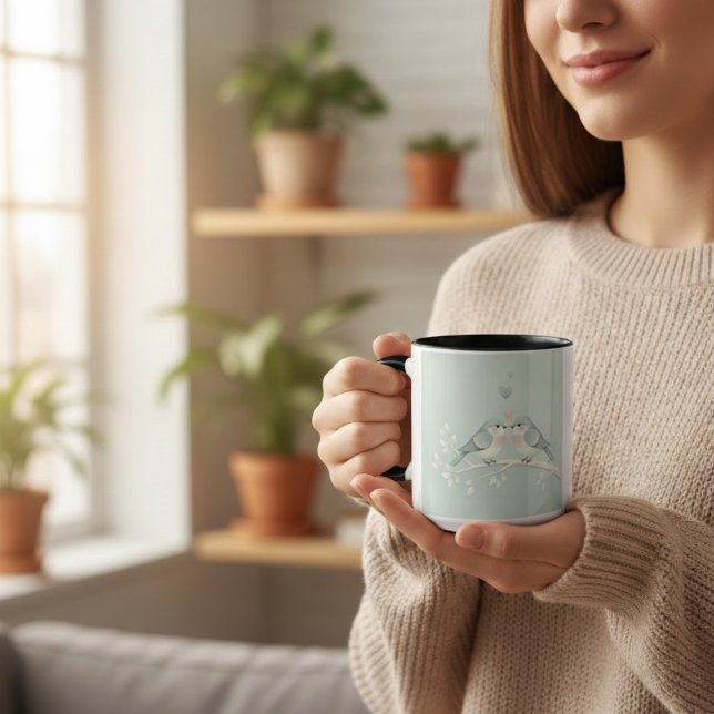 Tasse Combo Aquarelle Oiseaux de l'Amour Romantiqu (Créateur téléchargé)