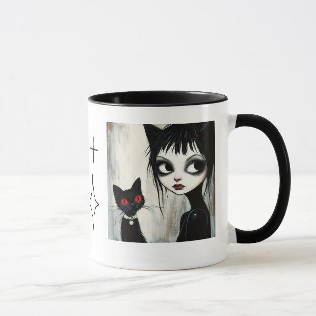 Tasse Combo Fille Gothique et Chat Noir (Droite)
