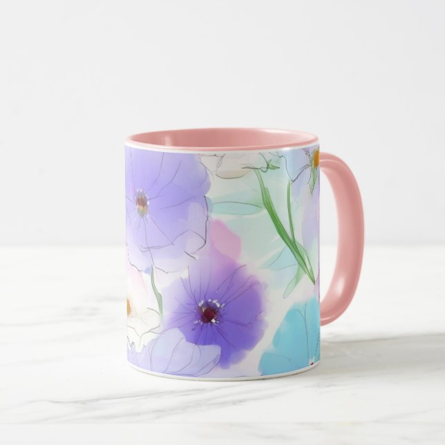 Tasse Combo Fleurs Aquarelle Pastel (Devant droit)