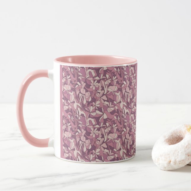 Tasse Combo Mauve à Motif Floral Rose (Avec donut)