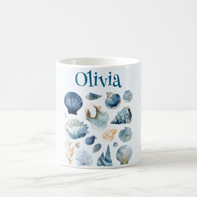 Tasse Coquillages Bleus | Nom personnalisé (Centre)