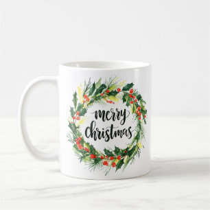 Tasse Couronne de Noël Aquarelle – Joyeux Noël
