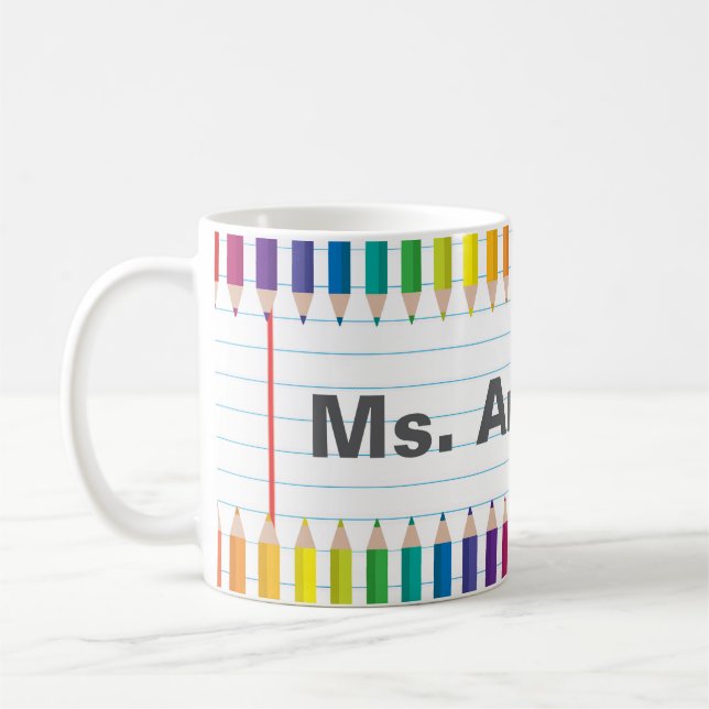Tasse crayons de couleur nom de l'enseignant perso (Gauche)