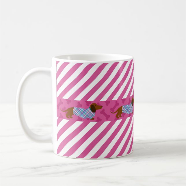 Tasse Dachshund à rayure rose (Gauche)