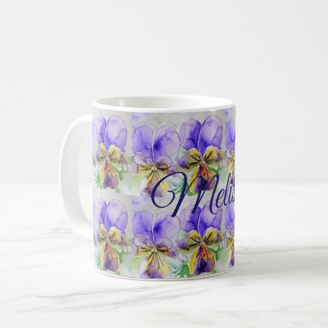 Tasse dames d'amour floral fleurs aquarelle Viola (Devant gauche)