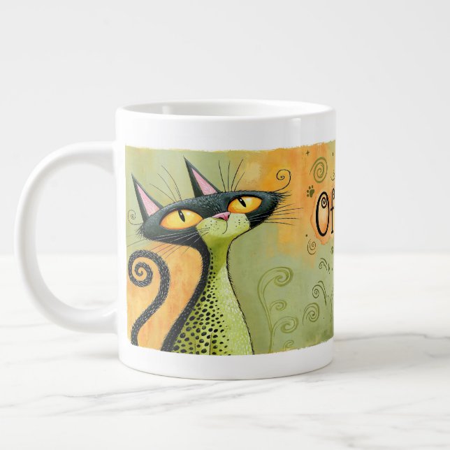 Tasse d'anniversaire de chat noir drôle avec de gr (Gauche)
