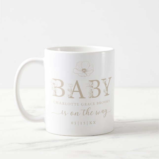 Tasse d'annonce de bébé Fleur sauvage Taupe (Gauche)