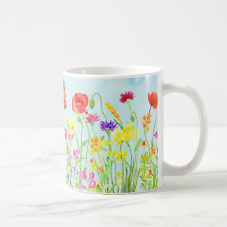 tasse d'aquarelle de fleurs sauvages et de