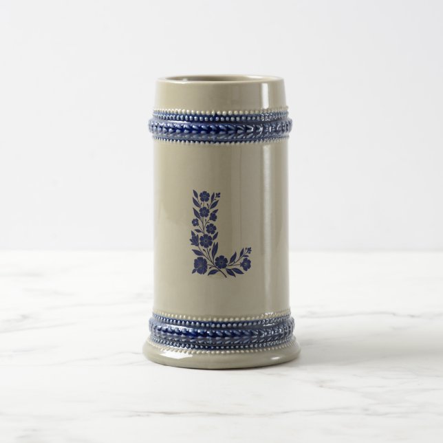 Tasse d'art à monogramme L en lettre florale bleue (Centre)