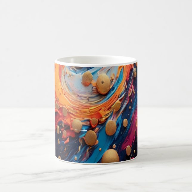 Tasse d'art abstrait acrylique fluide vibrant bleu (Centre)
