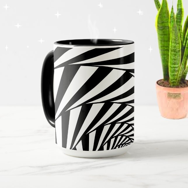 Tasse d'art abstrait moderne noir et blanc ondulé (Créateur téléchargé)
