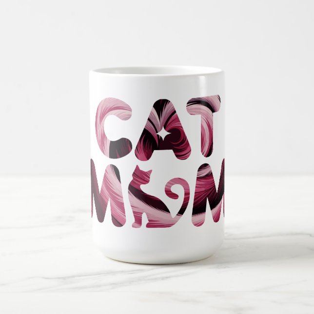 Tasse d'art abstrait rose pour maman de chat (Centre)