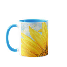 Tasse d'art aquarelle Tournesol - Bleu ciel