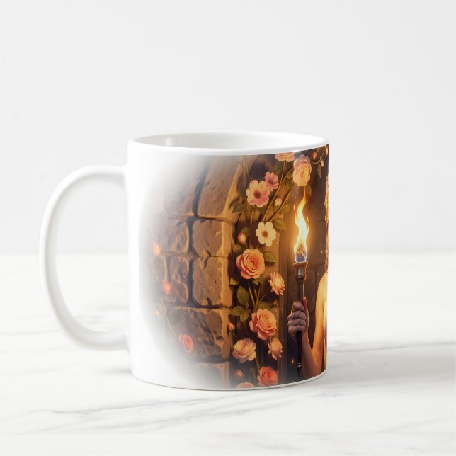 Tasse d'art avec portrait de princesse à la rose e (Gauche)