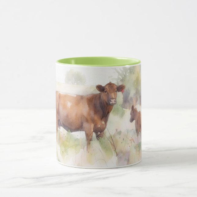 Tasse d'art de ferme du Texas Angus Vache Mère et  (Centre)