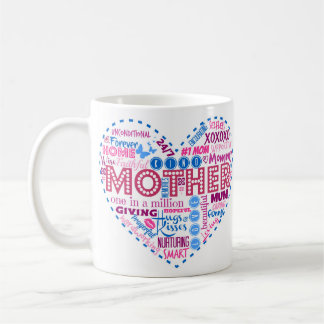 Tasse d'art de mot de coeur de mère