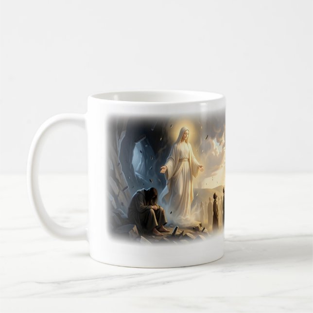 Tasse d'art de prière paisible et radieuse 'Laisse (Gauche)