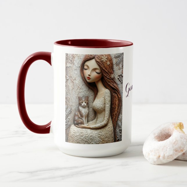 Tasse d'art féerique de chat de Noël fantaisiste (Avec donut)