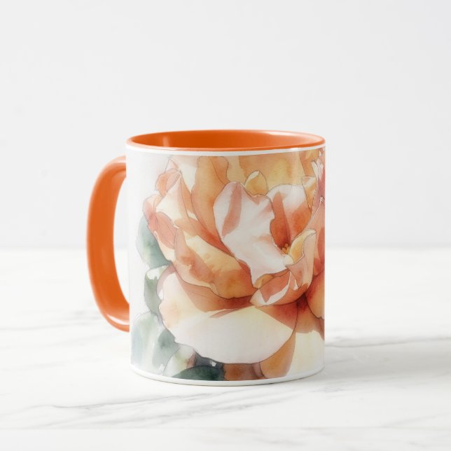 Tasse d'art floral Rose Orange Pêche Fleur (Devant gauche)