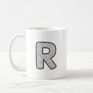 Tasse d'art minimaliste monochrome à lettre R